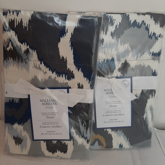 WILLIAMS SONOMA Standard Teal Blue Jahari Ikat shams